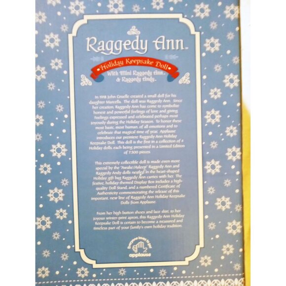 Raggedy Ann Holiday Keepsake Doll 1999 18" Applause Mini Raggedy Ann & Stand - Picture 3 of 15